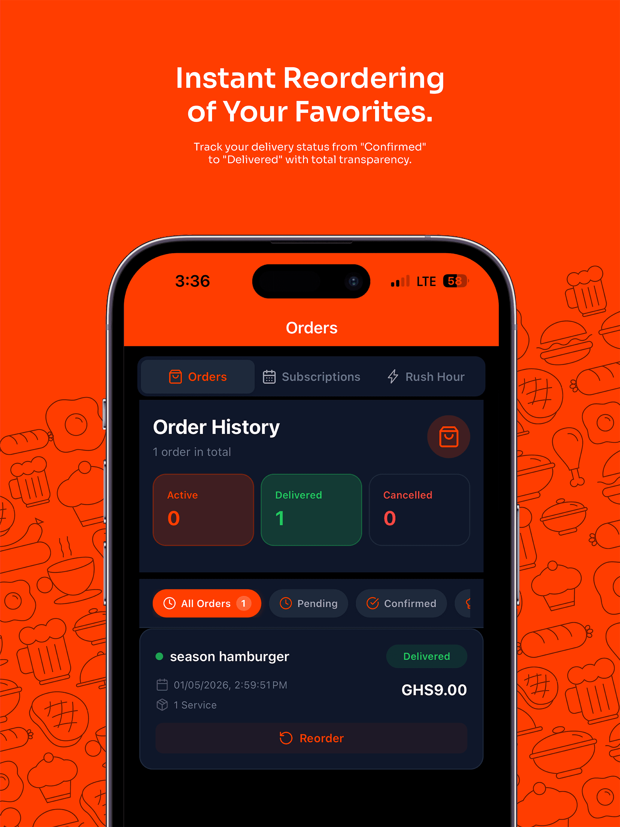 Instant reordering and order tracking on Zula — track from Confirmed to Delivered